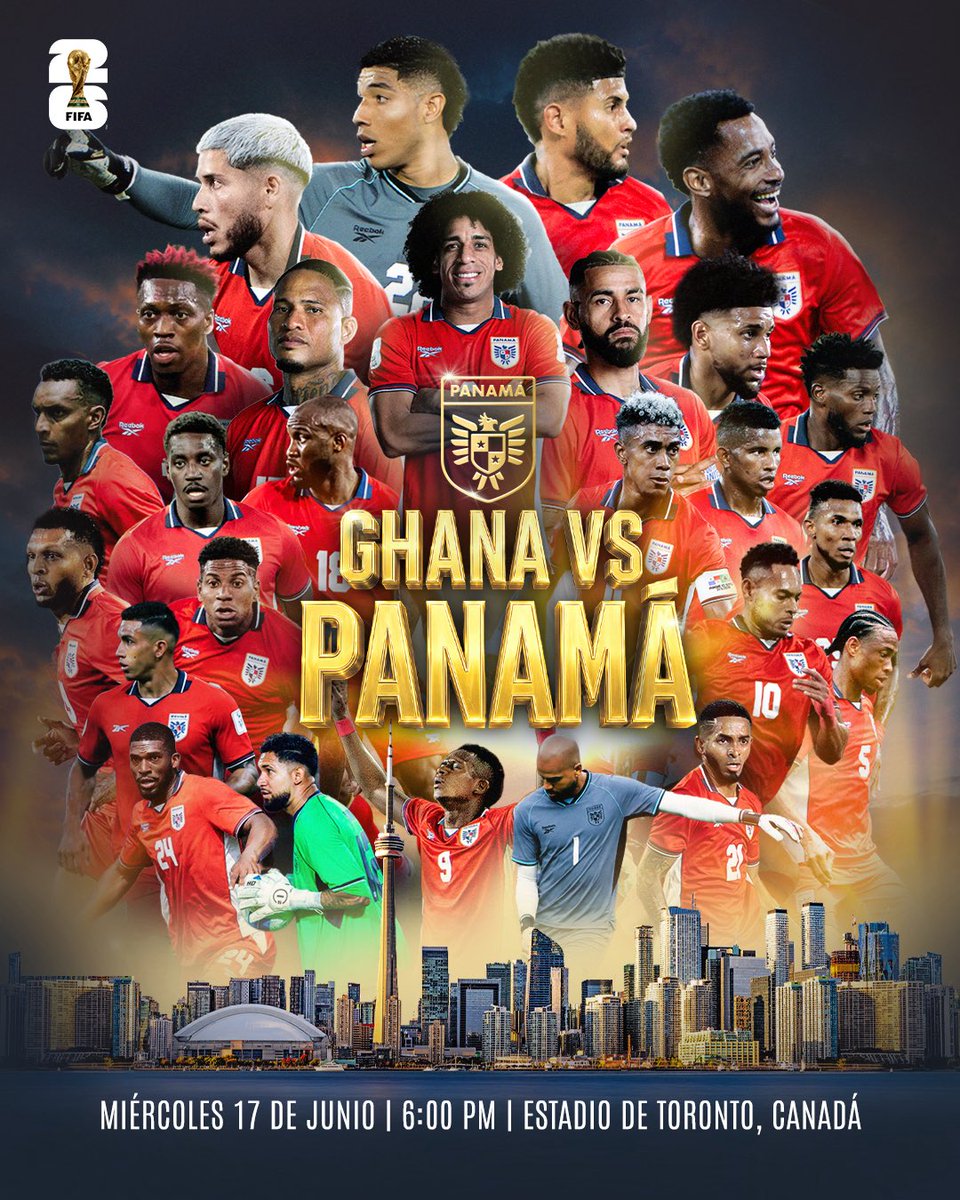 fepafut's tweet photo. Hoy debutamos en nuestro segundo Mundial. 🇵🇦✨

Con el orgullo de representar a Panamá y la ilusión de todo un país, salimos en busca de nuestra primera victoria.

🇬🇭 Ghana 🆚 Panamá 🇵🇦
📅 17 de junio
🕖 6:00 p.m. (hora de Panamá)
🏟️ Toronto Stadium
📺 @tvmaxdeportes, @deportes_rpc y @TigoSportsPA 

#MareaQueLate 🌊