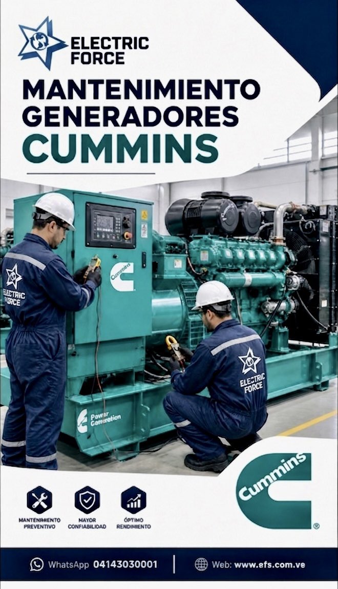 electricforceve's tweet photo. ⚡ ¿Tu generador Cummins está listo para fallas? Un equipo solo es confiable con mantenimiento preventivo. En Electric Force Solutions garantizamos tu inversión con protocolos de fábrica. No dejes tu energía al azar. ¡Contáctanos y agenda tu servicio hoy!🛠️ https://t.co/tzcRSsfIF8