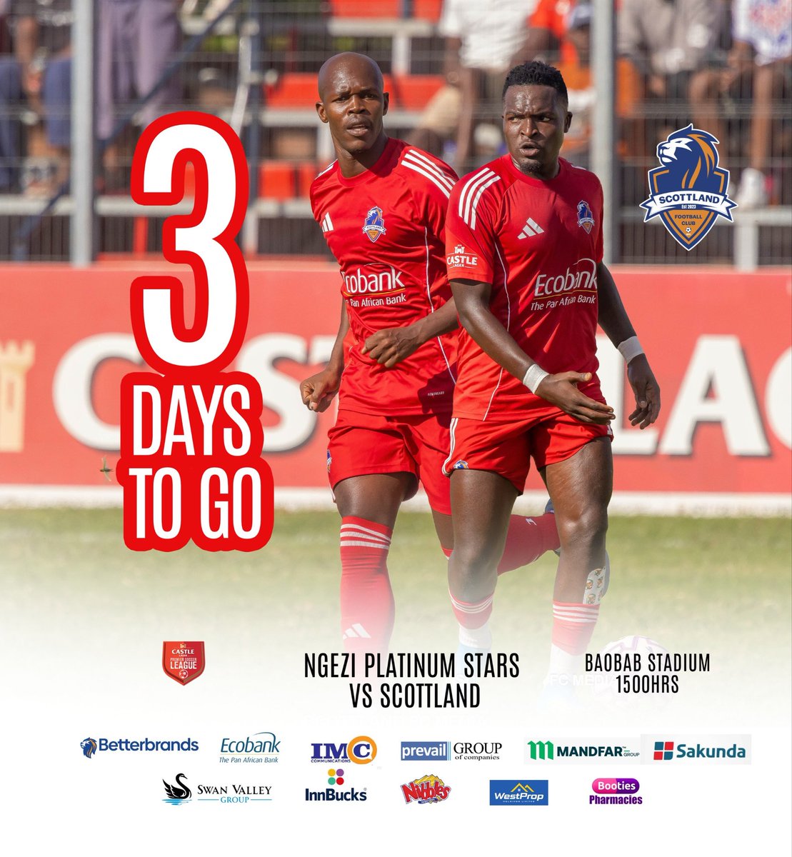 ScottlandFC's tweet photo. 🚨🚨COUNTDOWN TO MHONDORO TRIP⚽️🔥

Its now three days before we hit the road to Mhondoro-Ngezi for the MatchDay 19 clash with fourth-placed Ngezi Platinum.

The @CastleLagerPSL match is at the Baobab Stadium on Saturday.

Kick Off is 3pm!
#Mabviravira https://t.co/Hft3hY6lD4