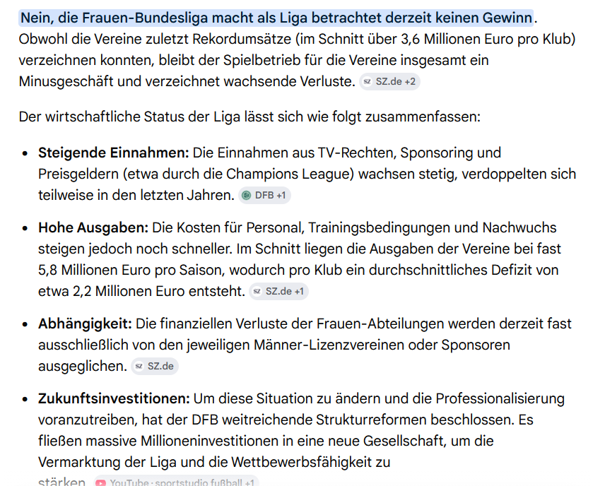 Waschbaerlein's tweet photo. @Oiosaila @CoinImpulse nur eine KI-Recherche, aber wenn die Zahlen hier stimmen, hätte man aus betriebswirtschaftlicher Sicht den Bereich Frauenfussball dicht machen müssen. Und wer bei einem Jahresumsatz von 3,6 Millionen, Gehälter wie bei den Herren verlangt, lebt einfach nicht in der realen Welt https://t.co/GAGxXoRj1O