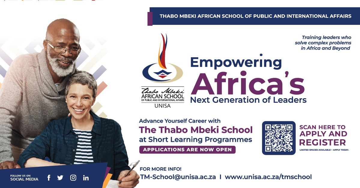 MbekiSchool's tweet photo. Your leadership journey starts here.

Applications are now open for UNISA’s Thabo Mbeki African School short courses. Build the knowledge and skills needed to make a meaningful impact.

Apply by 30 June 2026.