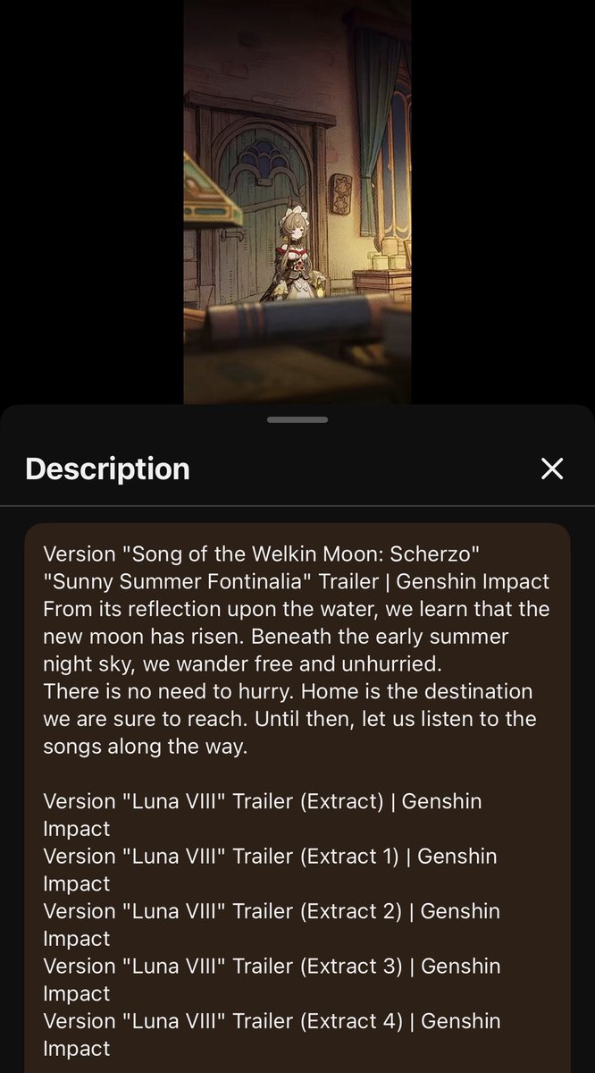 Genshin__Update's tweet photo. Did the Genshin Impact EN Youtube channel accidently uploaded Version Luna VIII trailer description 🥲🥲🥲
https://t.co/w0nw7D2Pin 
#GenshinImpact #原神 #원신 https://t.co/0hoz667ptf
