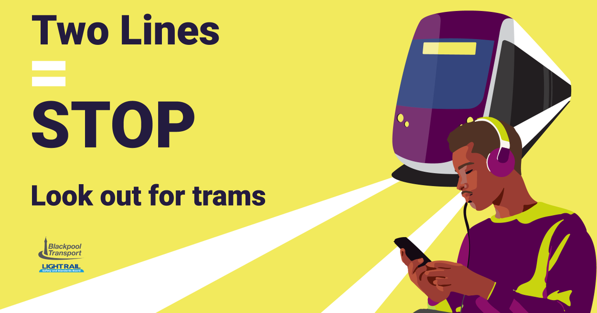 BPL_Transport's tweet photo. It's Rail Safety Week! 🚊⚠️
Today’s top tip is about remaining vigilant. Headphones, music and phone screens can distract you from approaching trams.

When you're near tracks:
✅ Eyes up
✅ Volume down
✅ Stay aware of your surroundings https://t.co/h7crGXVbLg