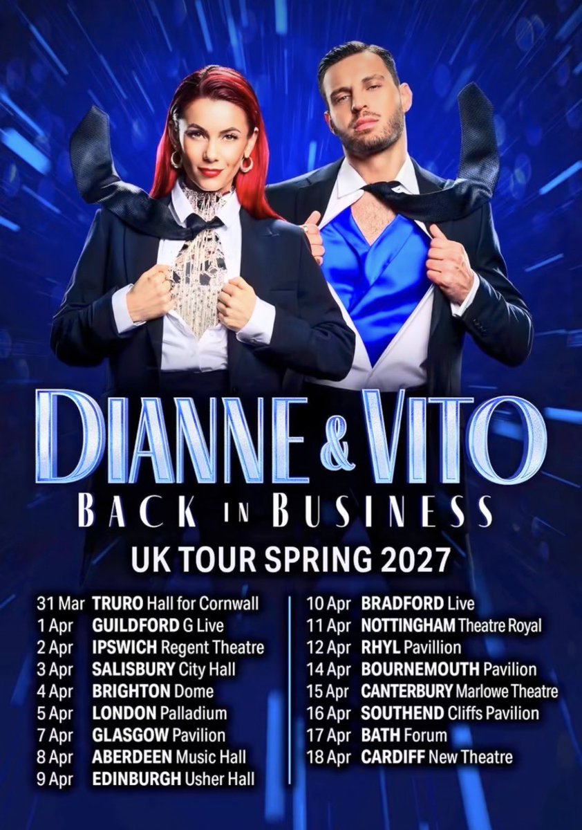 Carlee3091's tweet photo. Dianne &amp; Vito touring togeting in 2027!! Exciting!!! Just a heads up, it says tickets not on sale until tomorrow but if anyone is going to the Edinburgh date you can actually book now… 👀 go go go! 😂 https://t.co/ShHE4ay05n https://t.co/qyL0LOnYqi