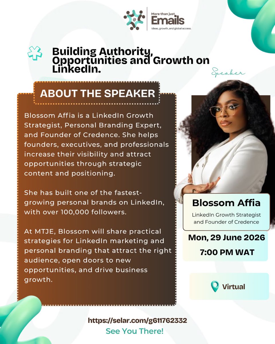 MTJEmails's tweet photo. LinkedIn, one of the most powerful platforms for creating opportunities, remains underutilized by many young professionals.

That's why on June 29, we'll be joined by @Blossom  a LinkedIn Growth Strategist and Personal Branding Expert. https://t.co/ii5kUCdtvg