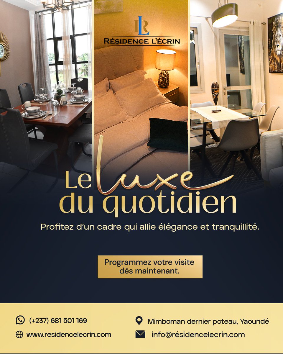 ResidenceLecrin's tweet photo. ✨Le luxe se vit dans les détails.

Un cadre élégant.
Une atmosphère paisible.
Une expérience unique. 👌

#ResidenceLEcrin #LuxuryLiving #PremiumExperience #Yaounde #Lifestyle https://t.co/II0m4fqH4A