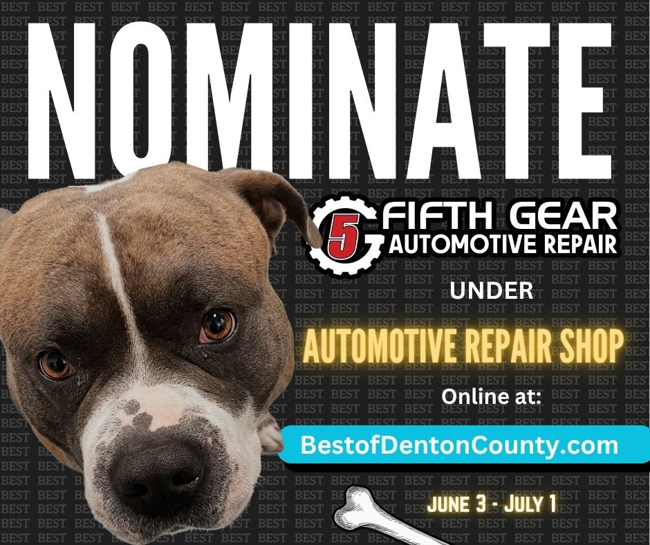 FifthGearAuto's tweet photo. Halfway through nominations—have you voted yet? ⏰

We’re up for Best Auto Repair Shop in Best of Denton County! Takes less than 2 minutes:

✅ https://t.co/j2Qr42BXBN
Deadline: July 1. Tag a friend who loves their car!

#BestOfDentonCounty #FifthGearAutomotive #VoteLocal https://t.co/WSm4ZNiGfZ
