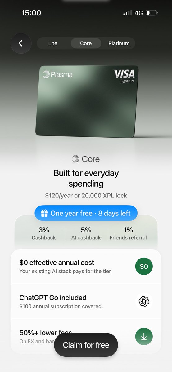 stas_arnaut's tweet photo. Huge thanks to Plasma One! ๐
Received a FREE 1-year Core membership ($120 value) for participating in beta testing. ๐
Love seeing projects reward early supporters!
#PlasmaOne #Web3 #Crypto https://t.co/MDGxDOcP3g