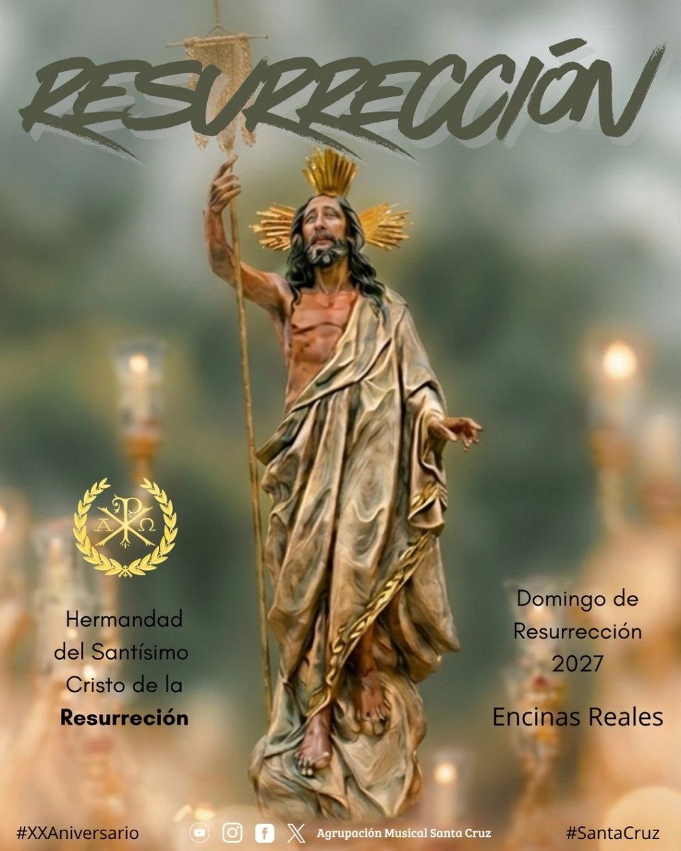 AMLaSantaCruz's tweet photo. 🟢 𝐃𝐨𝐦𝐢𝐧𝐠𝐨 𝐝𝐞 𝐑𝐞𝐬𝐮𝐫𝐫𝐞𝐜𝐜𝐢𝐨́𝐧 2027 ✝️

Con fe y alegría, hacemos público el 𝗮𝗰𝘂𝗲𝗿𝗱𝗼 alcanzado con la Cofradía del Santísimo Cristo de la Resurrección de Encinas Reales para acompañar a su Sagrado Titular en 2027 y 2028. https://t.co/Ee9BScuwoN