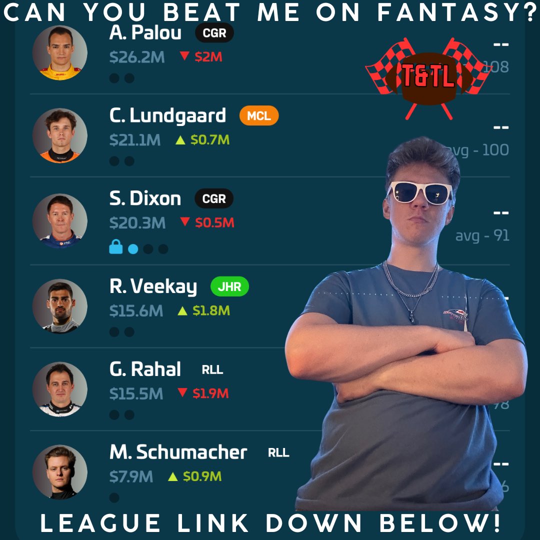 Skylersportbook's tweet photo. π XPEL Grand Prix at Road America weekend is here, and these are my @GridRival Fantasy picks to watch! πΊπΈπ°
Join my league:
π https://t.co/unLlE09Ras
Also join the Touchdowns & Track Limits Podcast league:
π https://t.co/mpHEgeqDuO
#IndyCar #RoadAmerica #XPELGP #GridRival https://t.co/8QTrmpUds2