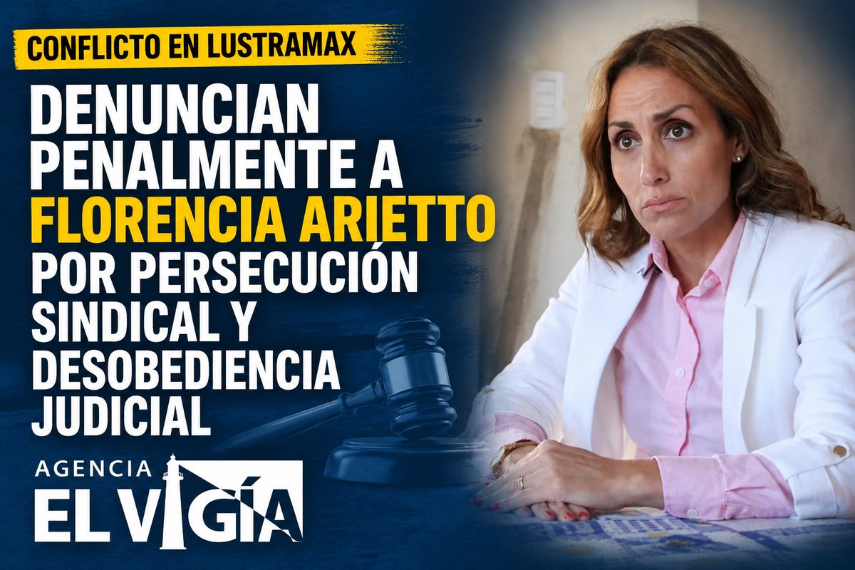 AgenciaElVigia's tweet photo. 🚨⚖️ Denuncian penalmente a Florencia Arietto por presunta persecución sindical y desobediencia judicial

🏭 Trabajadores de la empresa Lustramax, ubicada en Tortuguitas, presentaron una denuncia penal contra la senadora bonaerense de La Libertad Avanza, Florencia Arietto, a quien acusan de haber impedido el cumplimiento de una orden judicial que disponía la reincorporación del delegado gremial Leandro Gómez.

📄 Según informó @MundoGremial, Arietto habría actuado como abogada de la empresa y bloqueado físicamente el ingreso del delegado a la planta, pese a fallos favorables de la Justicia laboral.

👷‍♂️✊ Además, los trabajadores cuestionan la presencia de efectivos de Gendarmería durante el conflicto y denuncian una supuesta persecución contra la organización sindical.

🏛️ El caso ya llegó a la Legislatura bonaerense y al Congreso Nacional, donde sectores sindicales y políticos sostienen que lo ocurrido en Lustramax podría convertirse en un antecedente de futuras reformas laborales.

📌 Leer la nota completa en https://t.co/DIPliE0OZ9

#FlorenciaArietto #Lustramax #Sindicalismo #DerechosLaborales #LaLibertadAvanza #ProvinciaDeBuenosAires #Tortuguitas