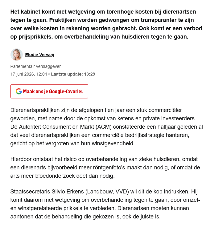 NlPjotr's tweet photo. zo zeg, das schrikken.🙀
Eindelijk gaan ze in Den Haag echt iets goeds doen.

Kabinet in actie tegen torenhoge kosten bij de dierenarts https://t.co/NS0wbbsJtT