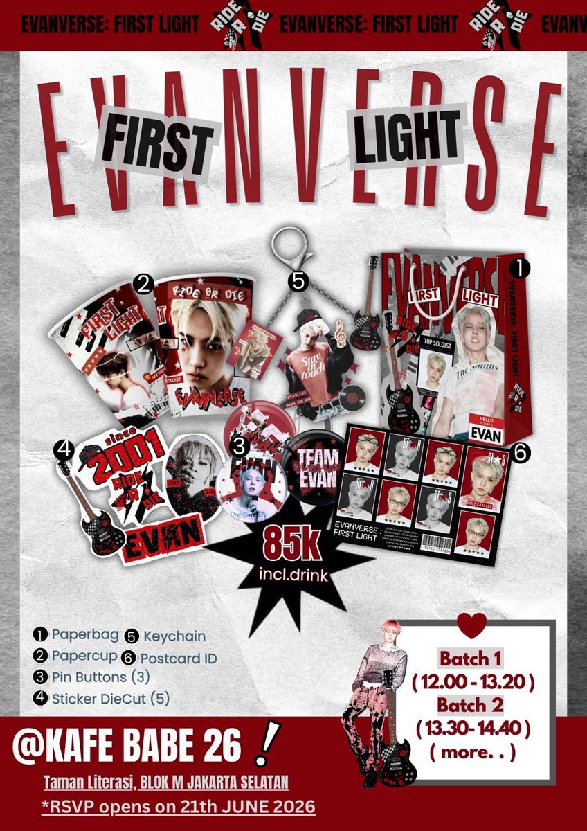 heekeupage's tweet photo. 2026 EVAN DEBUT CAFE EVENT

🏁 𝙀𝙑𝘼𝙉𝙑𝙀𝙍𝙎𝙀 : 𝙁𝙄𝙍𝙎𝙏 𝙇𝙄𝙂𝙃𝙏

⭑ Kafe Babe 26, Blok M Tamlit, Jakarta
⭑ June 28, 2026
⭑ 12:00PM — until end

✦ celebrating EVAN’s first light

🎟️ Registration opens June 21, 19.00 WIB
Limited slots available! 
#EVANVERSE_FIRSTLIGHT https://t.co/e5kVnqxEqa