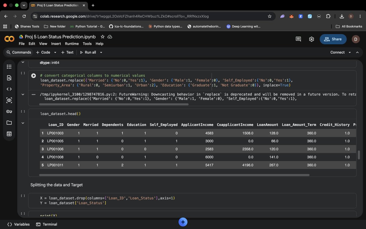 strangely_dp's tweet photo. Now nobody talks about the fact that the dataset had "3+" as a value for the numbers of dependents😭. so i had to manually replace it using label encoding and i converted every categorical columns(Gender, Education, Property Area) to numbers, then i dropped missing rows. https://t.co/3SuzVs3d1S