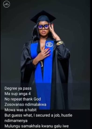 AlipoAndrewsII's tweet photo. Degree ya pass.
Ma Supp anga 4.
No repeat, thank God.
Zosovaso ndimalakwa. 
Mowa was a habit.

But guess what? I secured a Job. Hustle ndimamenya. Mulungu samakhala kwanu, galu iwe. 

Congratulations Iness! Greatest and honest caption of all time.🤣🙌🏾🔥 https://t.co/I1aoK5wpEc