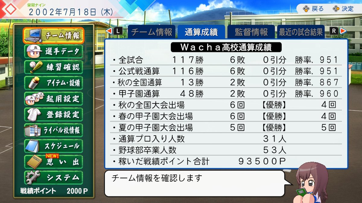 koota_99's tweet photo. バグってるんじゃないかぐらい序盤から全然負けなくて、このまま100連勝いけるんじゃね？と思ってたけどやはり壁があった…残念

大して強くない高校に負けて超名門ゲージMAXから一発で名門に落ちた

ちなみにあんま操作したくないから 戦術試合＆操作機会少ない でやってる

 #パワプロ  #栄冠ナイン https://t.co/UKLG1wYwth