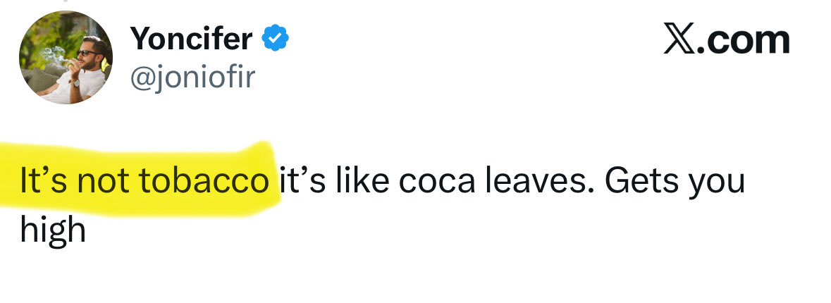 kane3ok's tweet photo. @Bswrxsti @joniofir @realMaalouf Literally here. He makes a clear distinction between coca and tobacco leaves. https://t.co/790mue9Hxn