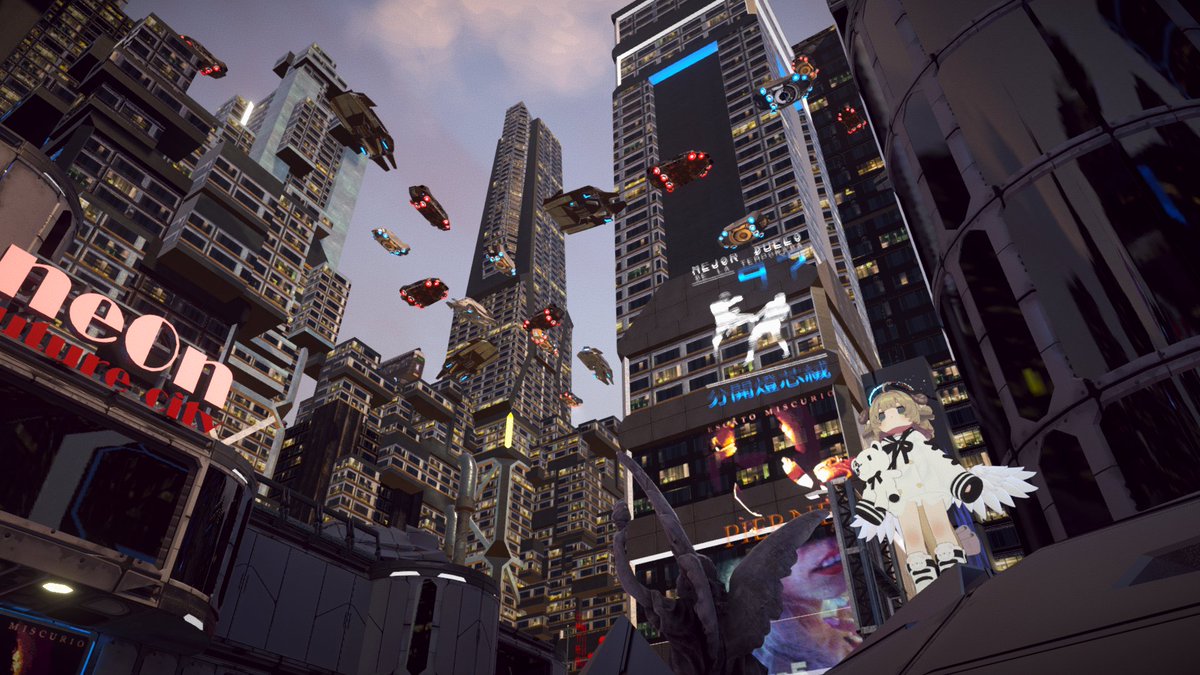 tetra_moon's tweet photo. ワールド　Neon City 2
作者様　　Mikarza

サイバーパンクな異世界のワールド
作者様のNeon Cityとは文化圏は同じだけど別の街のように見える
上空を行き交う空飛ぶ車を眺めたり、路地裏に迷い込んで良い感じの写真を撮ったりしよう
平面方向の散策範囲は広いけど、上下方向にはあまり移動できる場所が無いので迷子にはなり辛いかも？
#VRChat_world紹介 #VRChat