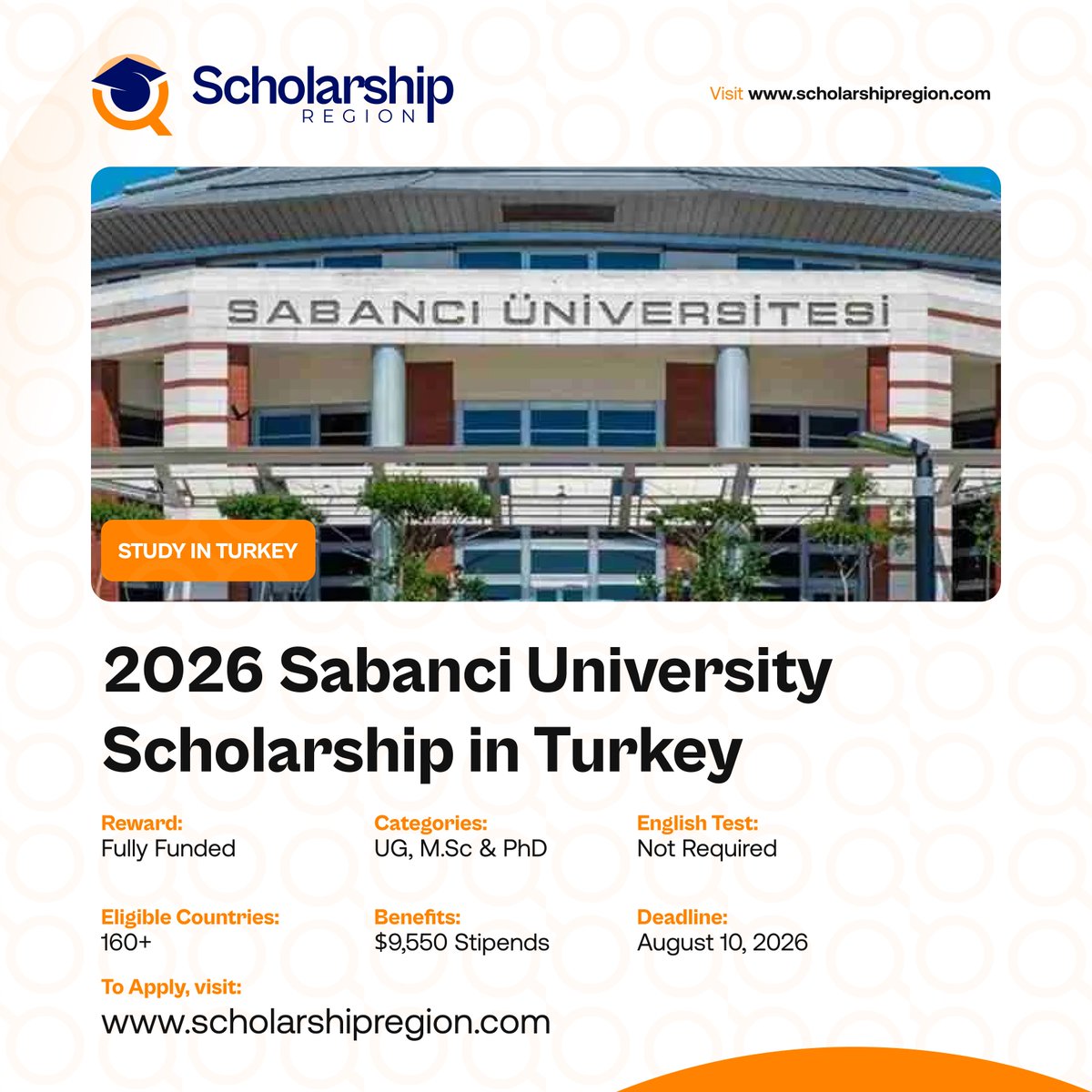 scholarsregion's tweet photo. Top Fully Funded Undergraduate Scholarships for International Students in 2026 #SRThread

McGill University Entrance Bursary 2026 in Canada
https://t.co/aPAiVYUu3p

University of Reading Global Sustainability Leaders Scholarship 2027 in UK
https://t.co/U42VLJONec

Dreamrite College Scholarship 2026 | ₦1m Award
https://t.co/p1od2P5ilK

Aston University Ernest Edward Scholarship 2026 in UK | Fully Funded
https://t.co/zYqE3bg7fe

2026 Mastercard Scholarship at UP (University of Pretoria) | Fully Funded
https://t.co/8qU4pTiYPq

2026 Sabanci University Scholarship in Turkey | Fully Funded
https://t.co/uqfAa0k4OR

Dalian University of Technology President Scholarships in China 2026 | Fully Funded
https://t.co/JJi5TbKWAZ

KAS Scholarship in Germany 2026 (Konrad-Adenauer-Stiftung) | Fully Funded
https://t.co/Mf5wwJBcPw

Abdullateef and Sanni Foundation Scholarships 2026 For Nigerians
https://t.co/OWdLMOXeG2