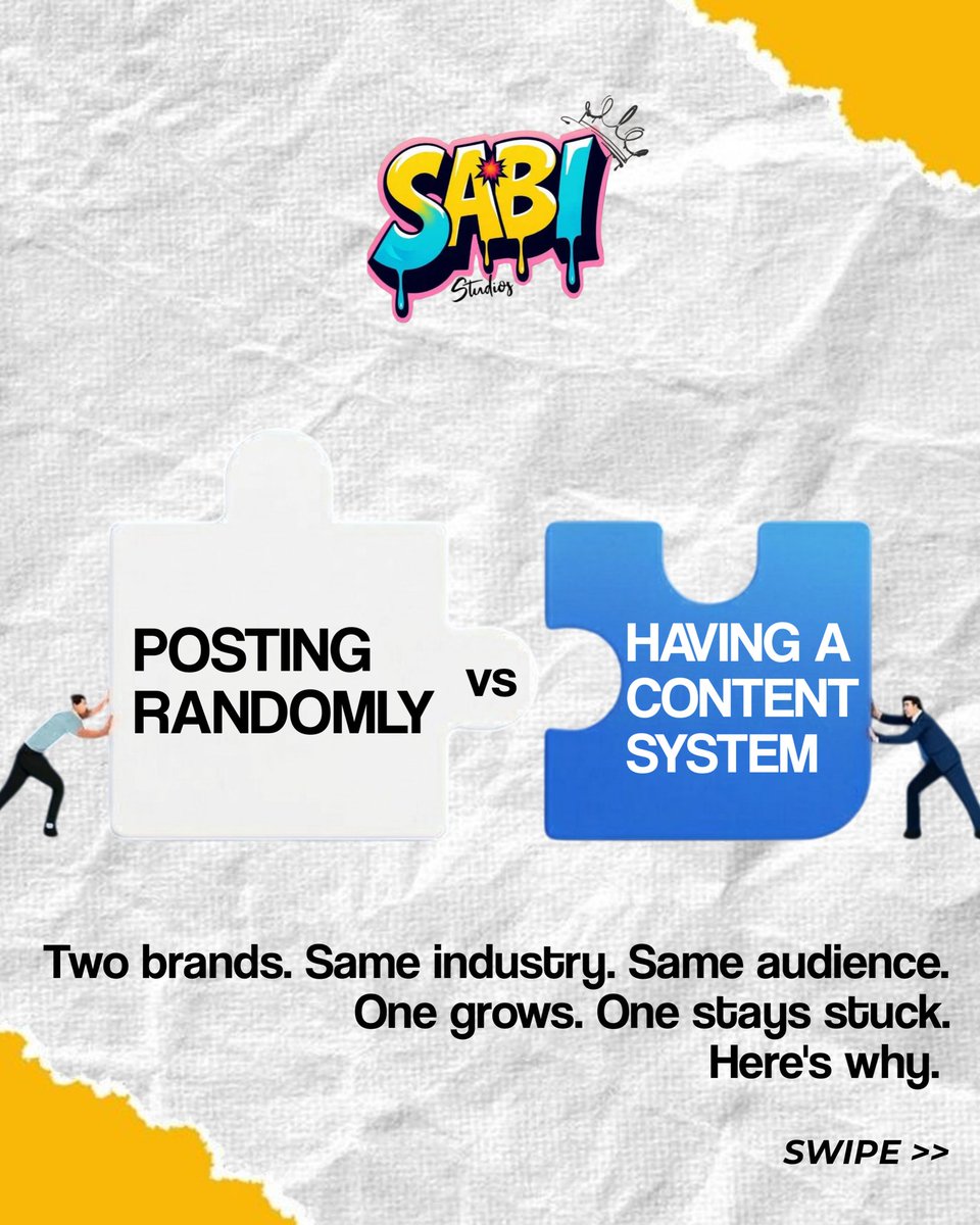 sabistudiosng's tweet photo. Two brands. Same industry. Same audience.

One grows. One stays stuck.

Here's why. 🧵👇
Posting without a system is like pushing a square block uphill.
Maximum effort. Minimal momentum.
After 10 years in media production, we see this daily: brands treating content like a slot https://t.co/8nql9UdD7h