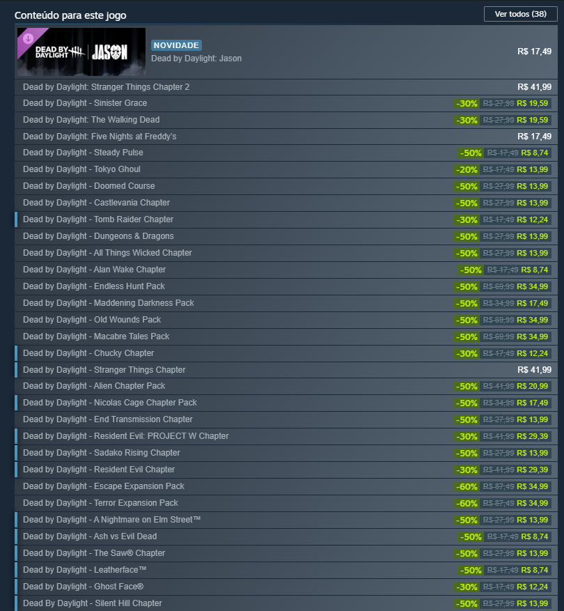 Procyondbd's tweet photo. Não esqueçam que o Dead by Daylight está com período de testes gratuitos até o dia 22! 

E se quiser adquirir o jogo ou DLCs pelas plataformas, tá rolando um desconto bom em quase tudo. Incluindo o jogo narrativo Casting of Frank Stone. Essa promo vai até dia 25, mas pode ser estendida.

Dentro da loja, a promoção por fragmentos deve começar dia 25 mesmo, que é a data do evento in-game. Não existe promoção em pacotes de auric em si, mas em muitos cosméticos e personagens.