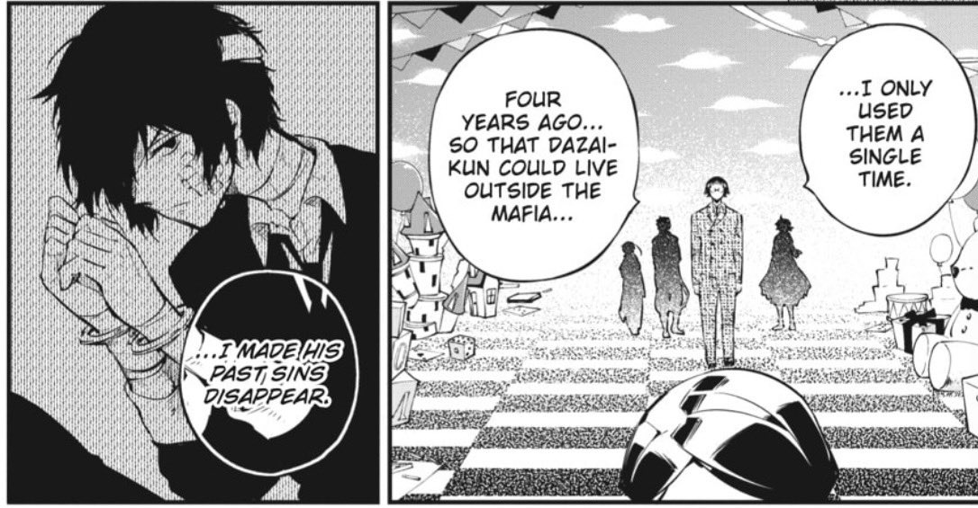 GreenGraxss's tweet photo. I have a theory but Im not sure, that is Dazai didn’t knew Ango was the one that cleaned his record. He asked Taneda for help, not him, so he’d think he was the one to do that, Ango’s flashback looks more like his imagination since he still has his face bandages, that means (1/2) https://t.co/xRPuOmy9Rd