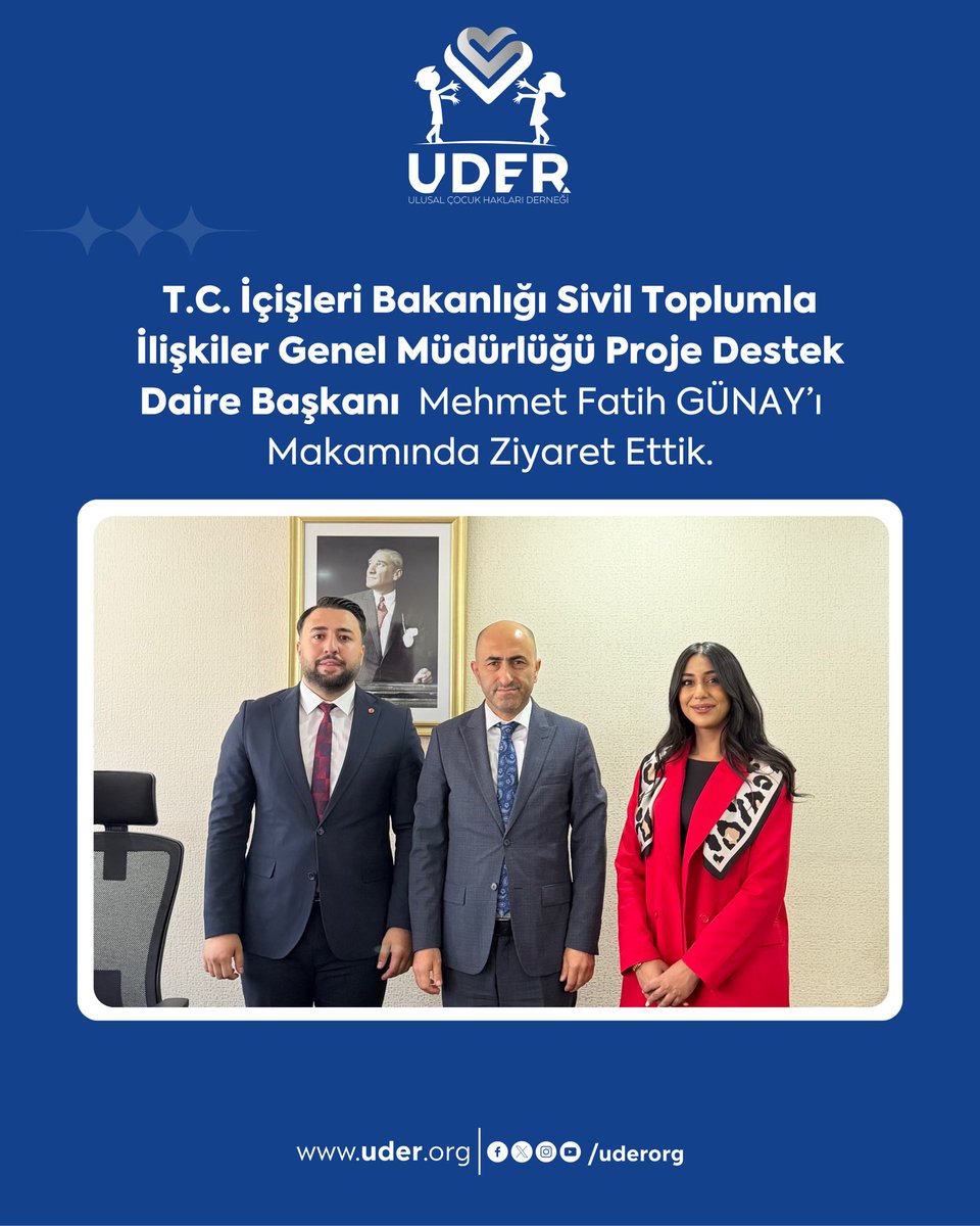 uderorg's tweet photo. T.C. İçişleri Bakanlığı Sivil Toplumla İlişkiler Genel Müdürlüğü Proje Destek Daire Başkanı Mehmet Fatih GÜNAY’ı makamında ziyaret ettik.

Ziyaretimizde derneğimizin yürüttüğü çalışmalar, çocuk hakları alanındaki faaliyetlerimiz ve gelecekte hayata geçirmeyi planladığımız⤵️ https://t.co/Cm3b0RMANk