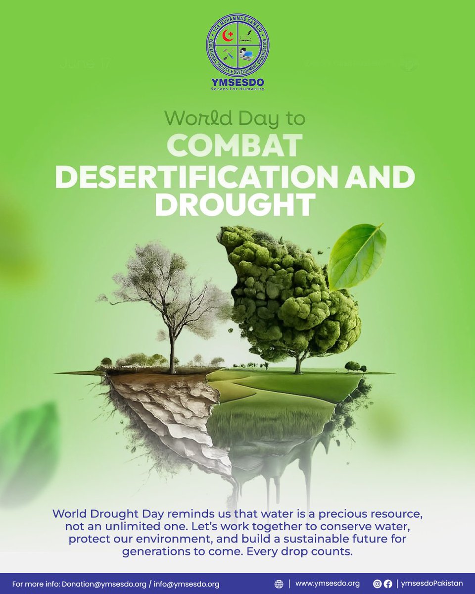 YmsesdoPakistan's tweet photo. On World Day to Combat Desertification and Drought, YMSESDO reaffirms its commitment to environmental sustainability and climate resilience.

#WorldDroughtDay #CombatDesertification #SaveWater https://t.co/D6fMLYgDCy