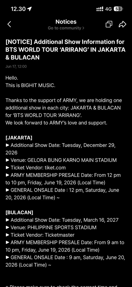 Indahans_'s tweet photo. Aku doain Army yang belum dapet tiketnya, pas war tanggal 19/20 Juni besok dapet tiketnya di day 3!💜 https://t.co/vgZ7yXqDk2