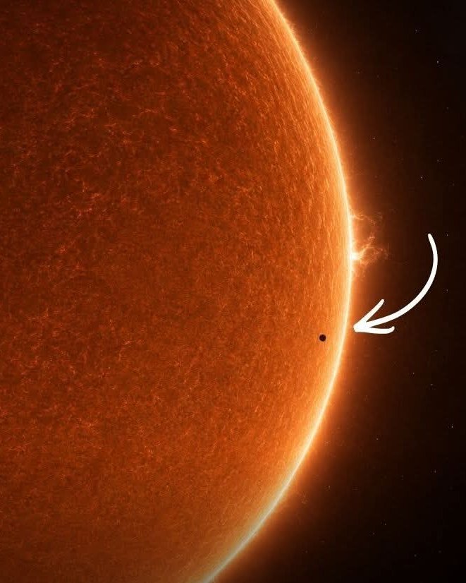 konstructivizm's tweet photo. That tiny black dot crawling across the Sun isn't a speck of dust on your telescope—it's Mercury, an entire world nearly 4,880 kilometers across, silently crossing the face of our star like a cosmic eclipse in miniature.This rare spectacle is a transit of Mercury, when the planet slips directly between Earth and the Sun, casting its shadow across the solar disk. Because Mercury's orbit is tilted and it whips around the Sun every 88 days, these alignments are uncommon—only about 13 or 14 times per century. When one happens, the planet appears as a sharp, jet-black silhouette gliding slowly across the blinding brilliance of the Sun over the course of several hours, a breathtaking reminder of the clockwork precision of our solar system.The most recent transit visible from Earth took place on November 11, 2019. At its nearest, Mercury is still roughly 77 million kilometers away—yet against the Sun’s colossal 1.39-million-kilometer diameter, it shrinks to a mere pixel. It’s a humbling demonstration of how vast distances can make even a planet vanish into insignificance.Up close, though, Mercury is anything but ordinary. It endures some of the most extreme temperatures in the solar system: blistering highs of around 430°C during the day, plunging to below –180°C at night. NASA’s Messenger probe and the ongoing BepiColombo mission have unveiled a planet of striking contrasts—scarred by ancient craters, wrinkled with dramatic cliffs, and dominated by an enormous iron core that makes up roughly 85% of its radius.Despite being the smallest planet in our solar system, Mercury punches far above its weight in density—second only to Earth. That massive metallic heart gives it a gravitational strength and geological story far more complex than its modest size https://t.co/wPzTONc4iE time you see that minuscule black dot drifting across the Sun, remember: you're watching an entire planet in motion, a world of fire and ice, iron and mystery, silently orbiting our star for billions of years.