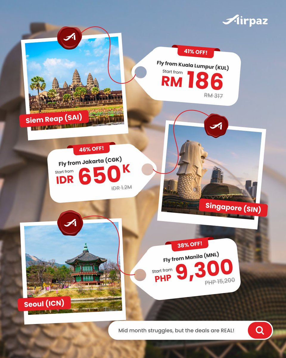 Airpaz's tweet photo. 👀 Your next trip might be closer than you think.
Save more with Super Saver Deals up to 50% OFF ✈️
Tap here and check the deals 👉 https://t.co/fk6yct6dIu https://t.co/x3OEsN8vT0