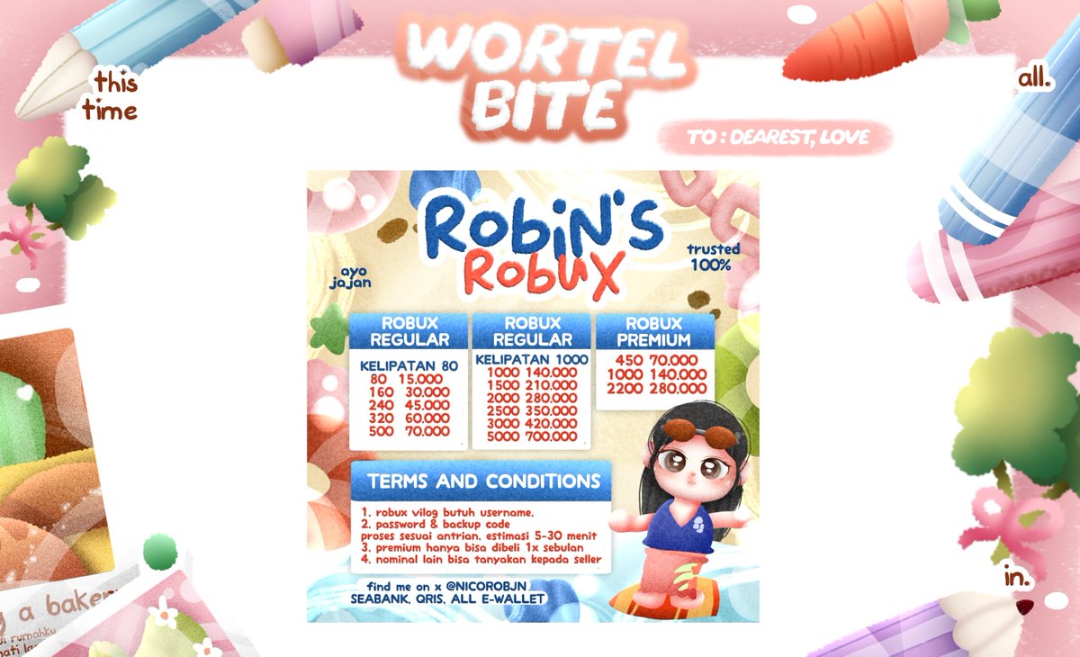 wortelbite's tweet photo. @/ 🐇🌤 dding ddong . . .
help repost, arigato :3____:3 💭🍴

hai teman teman, aku sudah open custom lagi nih! untuk harga dan rules nya, boleh kepoin di alt ia 👩🏻‍🌾 . . . (avail custom satuan atau bundle) ⭐️🫧 #bealanja https://t.co/Aivmd1orf7