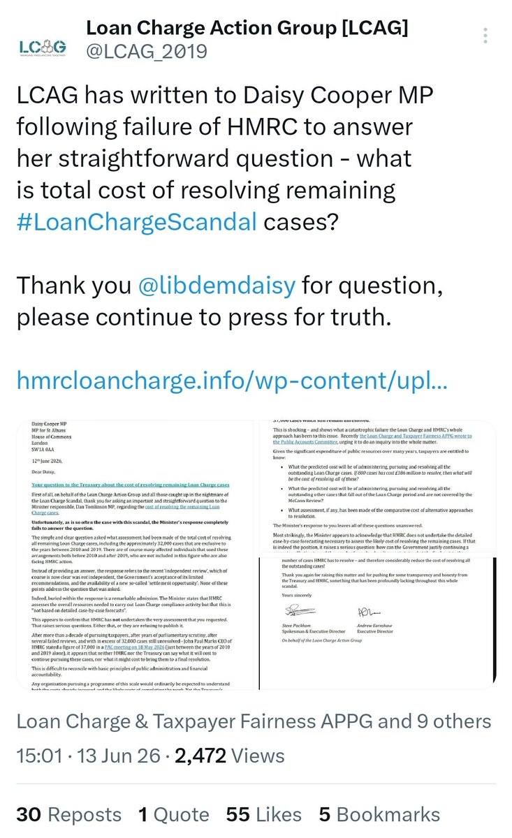 NotRichYoungFa1's tweet photo. @BBCr4today @hzeffman Is @wesstreeting also prepared to stand by his passionate denunciation of HMRC over #LoanChargeScandal?

7 yrs later scandal still destroying lives with 11 #LoanChargeSuicides, failed #McCannReview and HMRC wasting £186m to recover £44m from  800 people

https://t.co/oWN1ozgREp https://t.co/tBVhdb2KuU