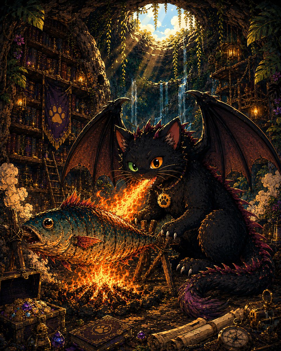 Iwillrug_u's tweet photo. #GM โ๏ธ
Learned how to breathe fire.
Immediately used it to cook fish.
I believe this is what dragons call wisdom.
๐๐๐ฅ
#GM #DragonDay #IWRU #FantasyArt #DigitalArt #CatDragon https://t.co/51xLSvNW0w
