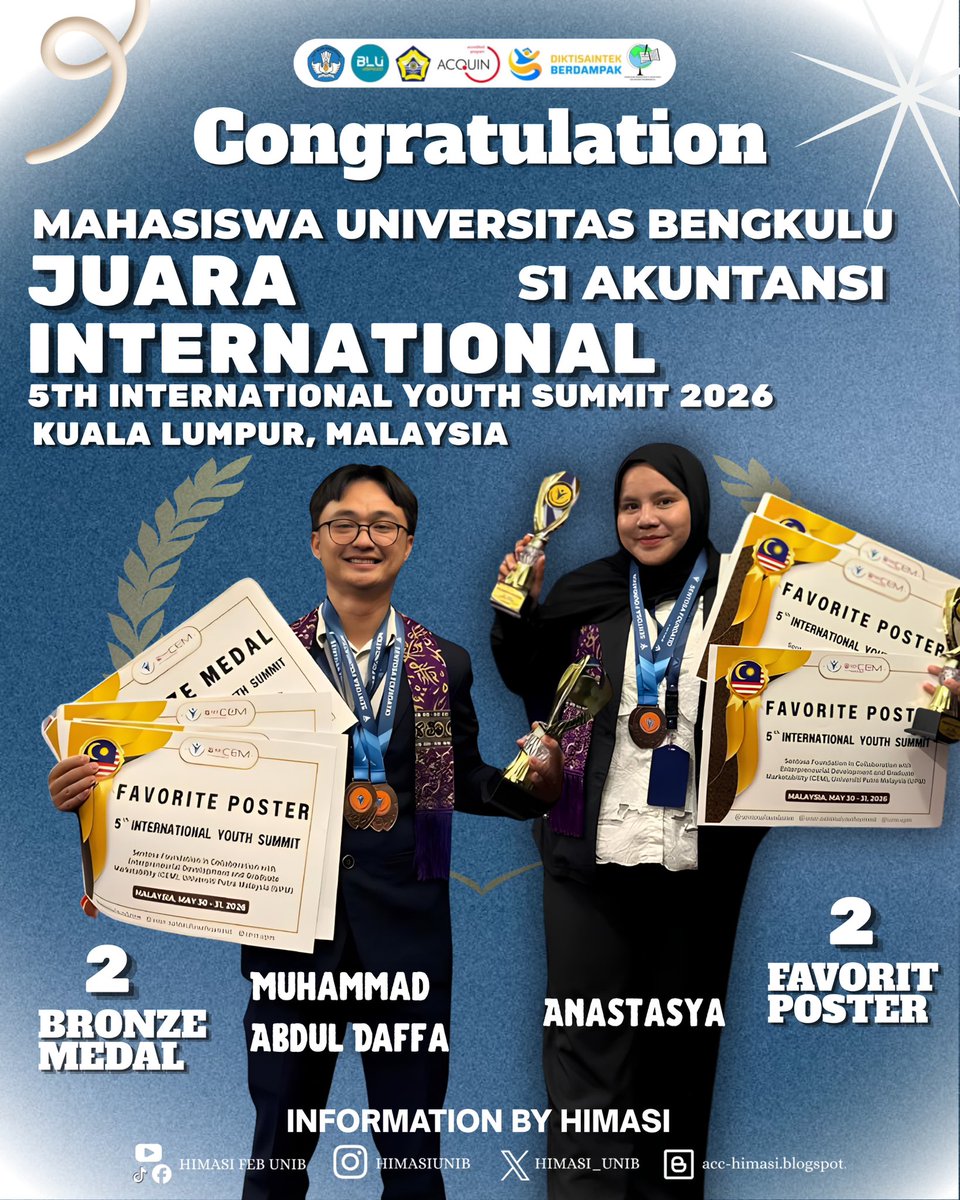 HIMASI_UNIB's tweet photo. 🏆 *[𝑪𝑶𝑵𝑮𝑹𝑨𝑻𝑼𝑳𝑨𝑻𝑰𝑶𝑵: 𝑴𝑨𝑯𝑨𝑺𝑰𝑺𝑾𝑨 𝑩𝑬𝑹𝑷𝑹𝑬𝑺𝑻𝑨𝑺𝑰 𝑺1 𝑨𝑲𝑼𝑵𝑻𝑨𝑵𝑺𝑰]* 🏆

Assalamualaikum Warahmatullahi Wabarakatuh.

Halo, Keluarga Besar Akuntansi! 👋🏻

Kabar membanggakan datang dari rekan kita yang berhasil menorehkan prestasi di ajang 5th https://t.co/JAcdFl41CZ