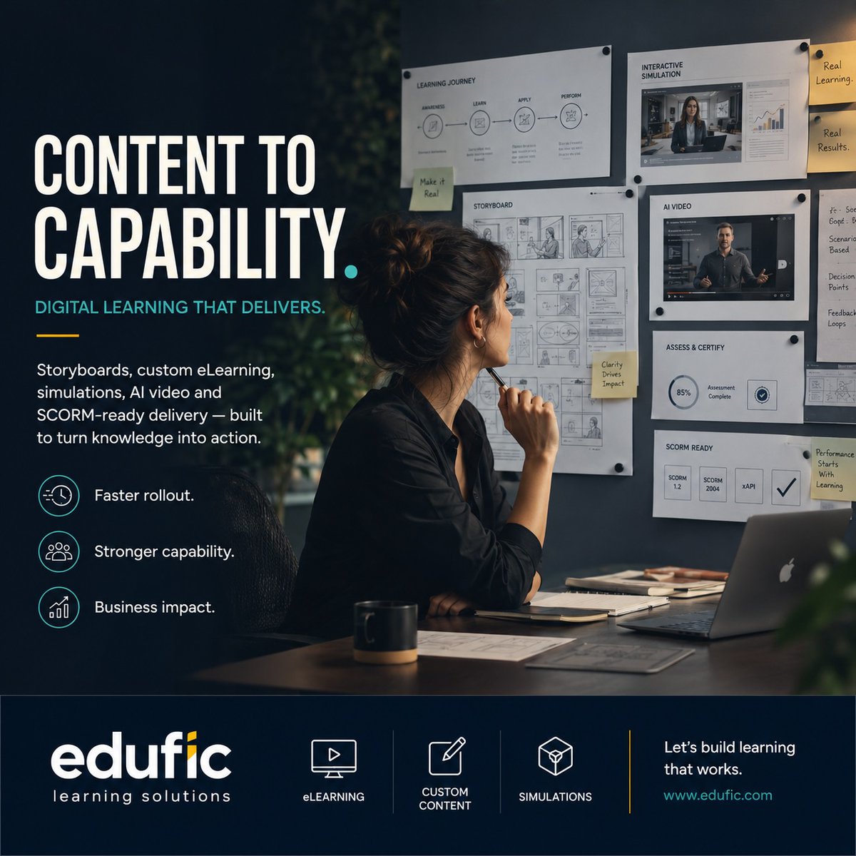 eduficdigital's tweet photo. Content is only the start.
At Edufic, we turn SME inputs, decks, policies and process documents into eLearning, simulations, AI video and SCORM-ready courses that build real capability.
#Edufic #Elearning #CustomElearning #DigitalLearning https://t.co/FZ7GEGHNC5