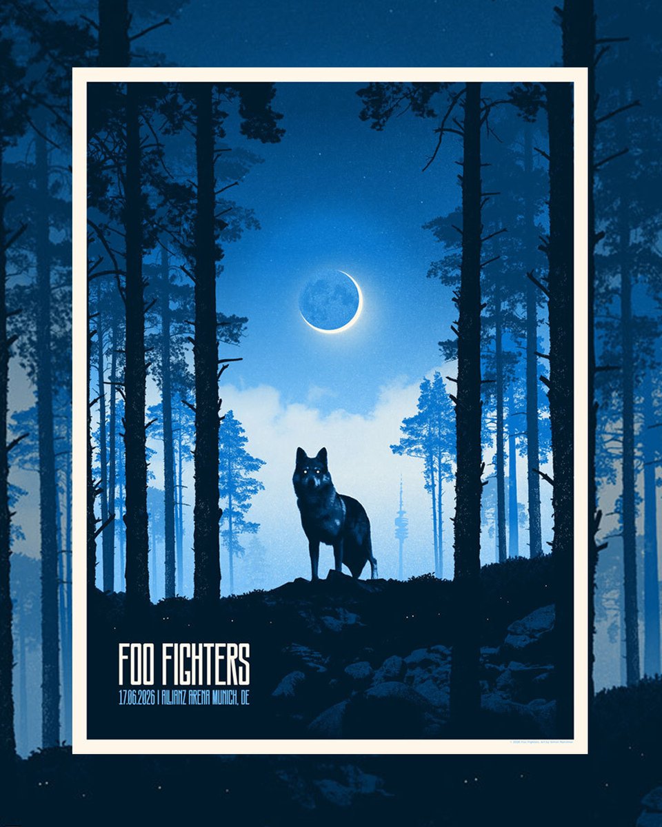 foofighters's tweet photo. MUNICH TONITE!!! ⚡️
Sold Out Allianz Arena  

3:30pm  Doors Open 
5:30pm  @otobokebeaver
6:30pm  @InhalerDublin 
8:00pm  #FooFighters   

Poster by Simon Marchner 
#FF2026 https://t.co/KffNb9zi6l
