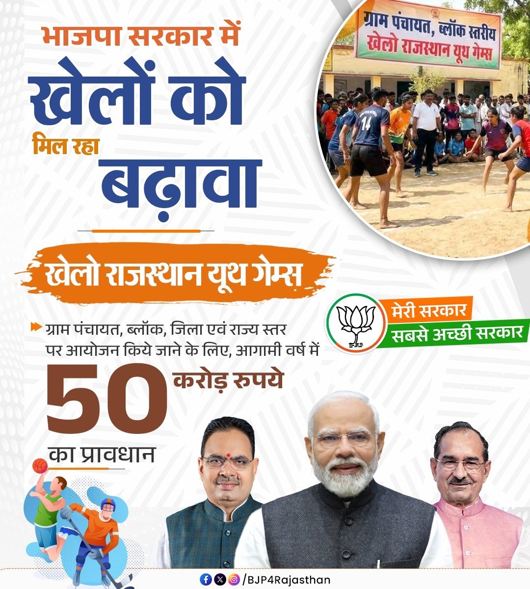 PSRBaliBJP's tweet photo. भाजपा सरकार में खेलों को मिल रहा बढ़ावा!
#मेरी_सरकार_सबसे_अच्छी_सरकार
#NarendraModiModi #BhajanlalSharma #BJP #BJP4Rajasthan https://t.co/ezdREpaidW