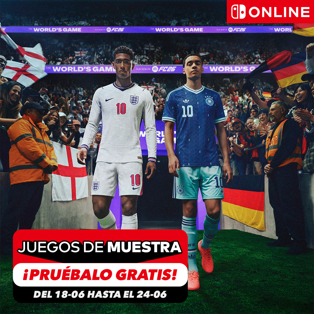 NintendoES's tweet photo. Desde mañana, 18 de junio, ¡disfruta gratis de EA SPORTS #FC26 con los juegos de muestra!

Si tienes una suscripción a #NintendoSwitchOnline, ya puedes descargar el juego completo.

Nintendo Switch: https://t.co/GvX6SvG5SV

Nintendo Switch 2: https://t.co/qezBjnbLne https://t.co/Wu3rSLdNcB