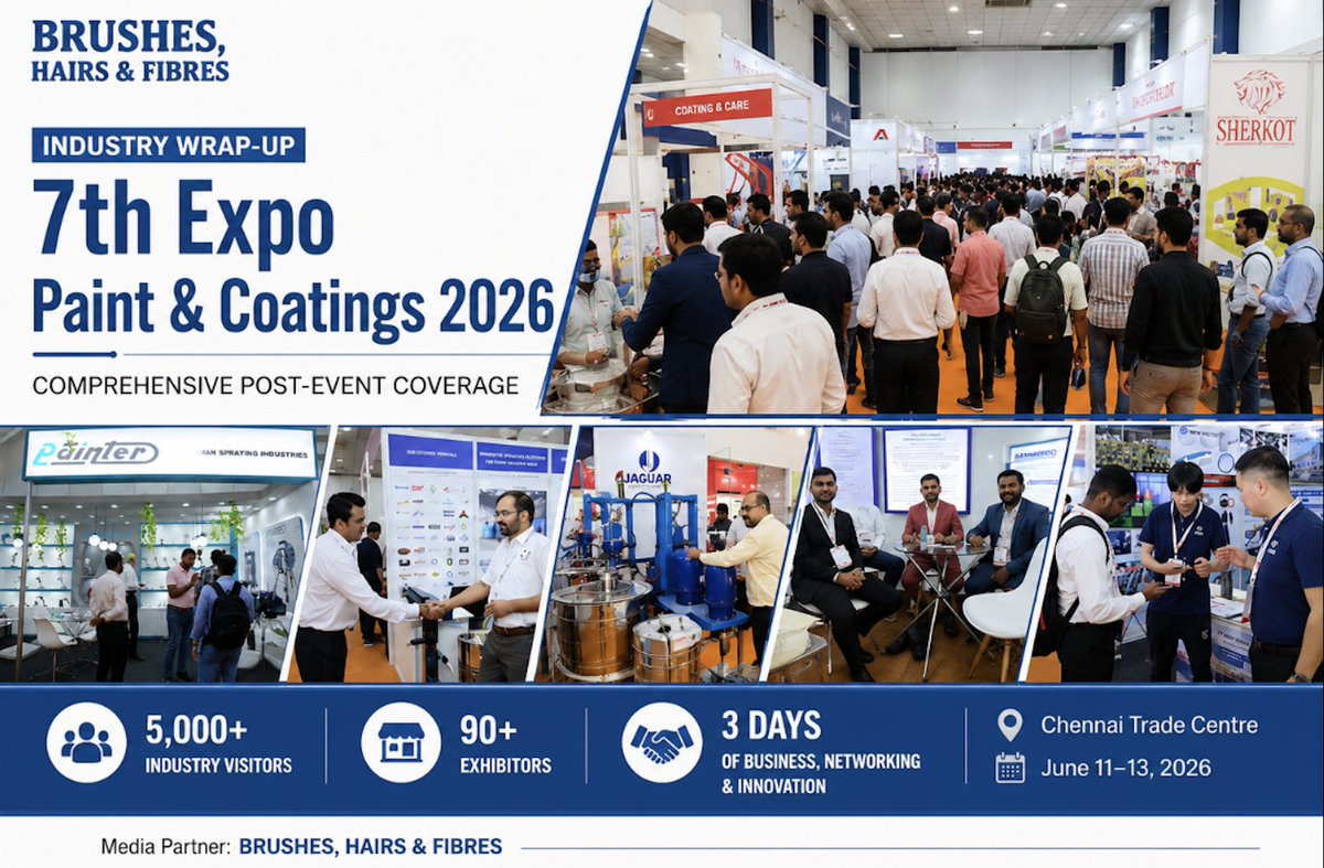 BrushIndustry's tweet photo. Our post-event coverage of the 7th Expo Paint &amp; Coatings 2026 is now live.

The event brought together 90+ exhibitors and 5,000+ industry professionals at Chennai Trade Centre for three days of networking, innovation, and business engagement.

Read: https://t.co/fNs4bGtfYs https://t.co/PDdrVOVUxj