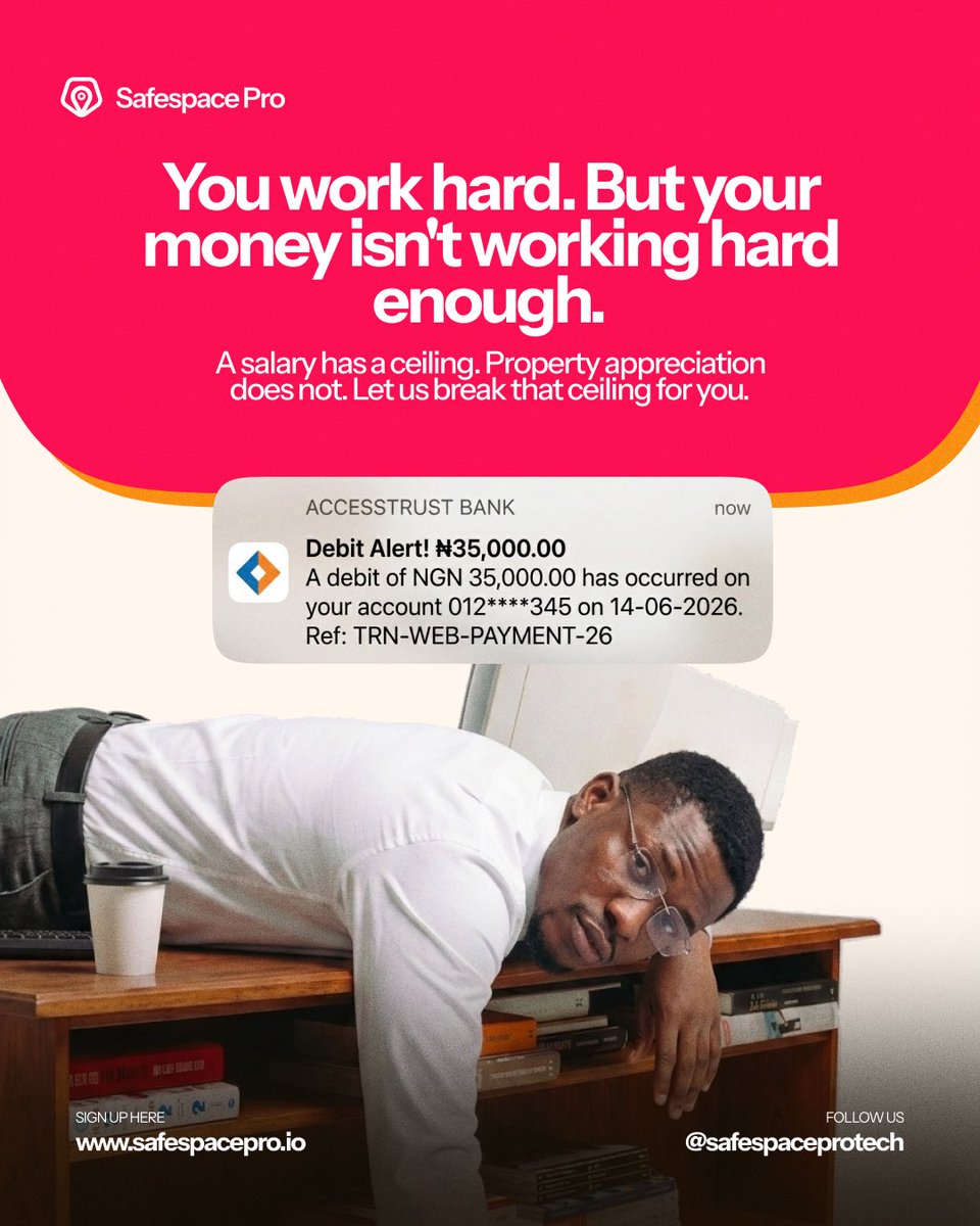 SafeSpace_pro's tweet photo. You clock in, do the work, and give it your all. But the moment that salary hits? Bam. A barrage of debit alerts for bills, subscriptions, and everyday expenses takes a chunk out of it before you can even plan. 😭

Ready to outpace the debit alerts? Click the link in our bio. https://t.co/pzv7uPAvAT