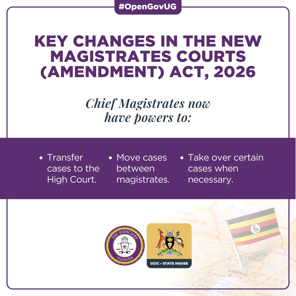 akenatoday's tweet photo. Big changes for Ugandaโs courts: higher case limits (Chief Magistrates now handle UGX 200M), judicial independence strengthened (Chief Justice controls court creation), and Magistrate Grade II abolished. A leaner, more powerful judiciary.
#OpenGovUg https://t.co/VZjNUuSyOF