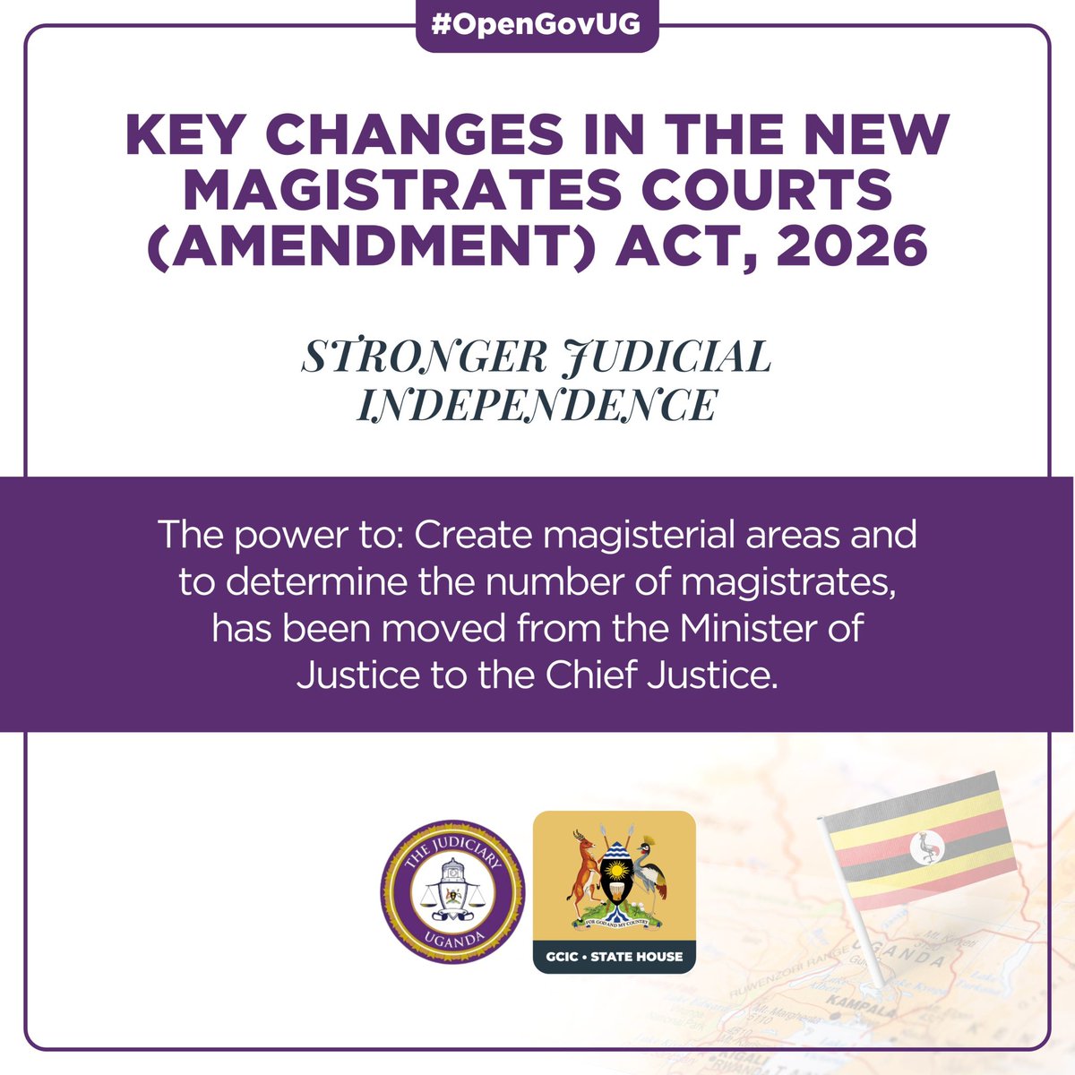 akenatoday's tweet photo. Big changes for Ugandaโs courts: higher case limits (Chief Magistrates now handle UGX 200M), judicial independence strengthened (Chief Justice controls court creation), and Magistrate Grade II abolished. A leaner, more powerful judiciary.
#OpenGovUg https://t.co/VZjNUuSyOF