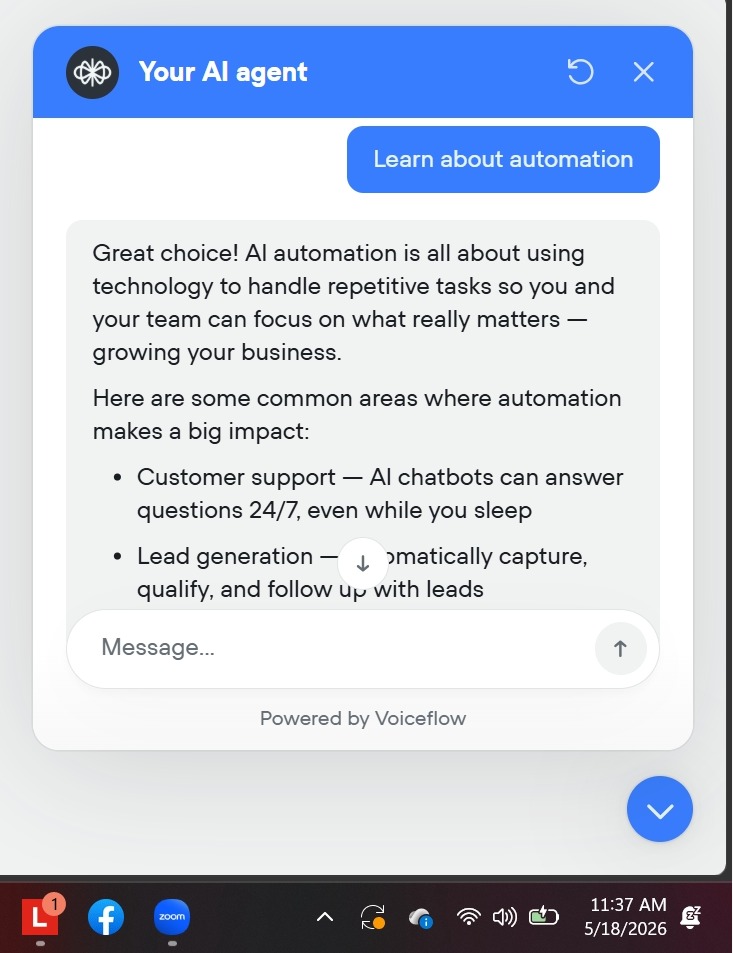 emk_jay's tweet photo. Do you need an Ai Agent that converts conversations to sales or an Ai automation workflow?
Chat with my AI Agent and book an appointment with me for your automation needs.
👉 https://t.co/kpj6fCuFxM
#aiagent #aiautomation #workflowautomation #emailautomation #crmautomation https://t.co/Jj4H0kujme
