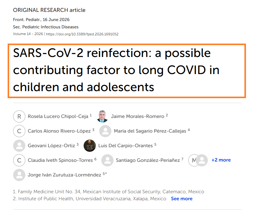 HarrySpoelstra's tweet photo. 🚨New study!

Reinfection with SARS-CoV-2 raised the odds of long COVID by nearly 10x (OR 9.7) in children aged 8+ , even in primary care, not just hospitalized kids.

➡️Study of 349 Mexican children (all unvaccinated at the time).

➡️Long COVID → 11.8%.

➡️Reinfections were rare (only 2.6%) but devastating when they happened( rare in 2022!).

➡️Clear study limitations, yes, but still….

‼️So, this study delivers a clear warning: even (infrequent) reinfection with SARSCoV2 can multiply the odds of long COVID nearly tenfold in children over 8 years old. 
With roughly 1 in 8 previously infected children already affected, allowing repeated exposures is not a neutral choice, it is actively contributing to a growing burden of chronic paediatric illness. PREVENTING reinfection must be treated as a core public-health priority to protect children from potentially lifelong consequences. #Vaccination
#LongCOVID #AvoidSars2 #COVIDKids #AvoidReinfections
https://t.co/mDzHhDIE7M