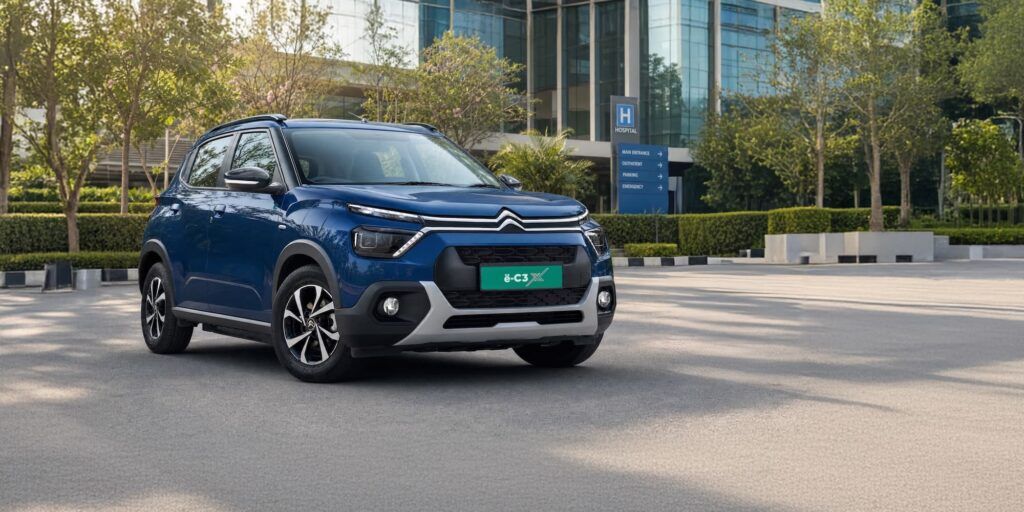 GaadiKey's tweet photo. Citroen e C3X Launched in India: Premium EV with BaaS Starting at ₹ 6.89 Lakh https://t.co/NkOhzcK7lZ https://t.co/gjdNeHlYCd
