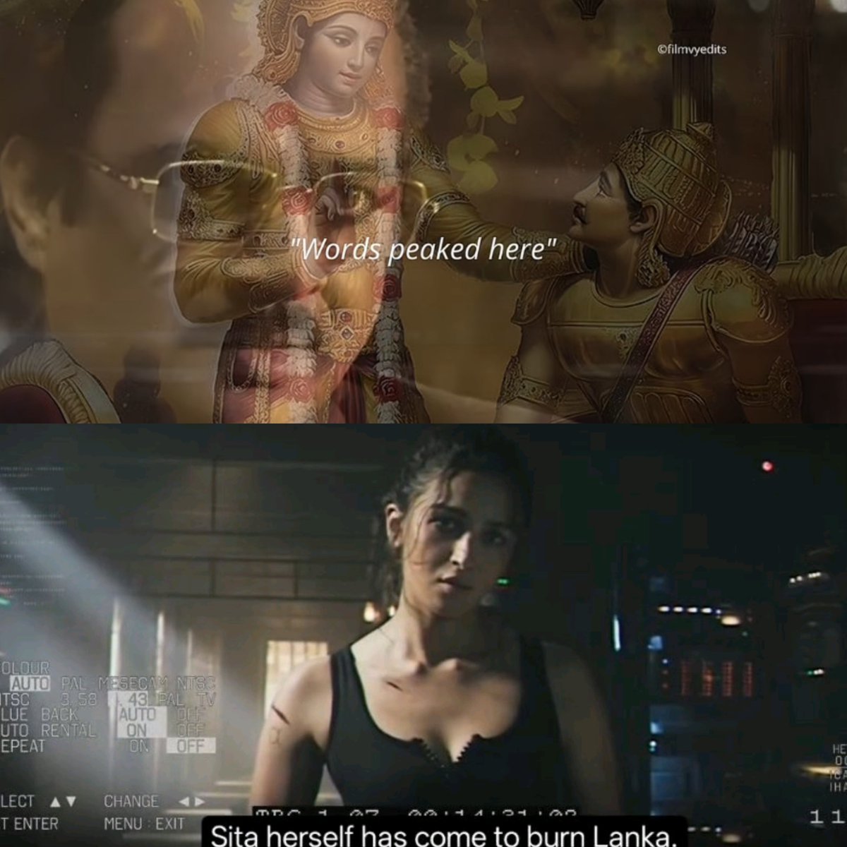 worshipVK's tweet photo. Typical YRF once again used Hindu gods names in a movie where it wasn't even needed.

Meanwhile, Aditya Dhar beautifully used verses from Gita while keeping religion and gods away from a spy movie.

The real propaganda is what YRF and Urduwood have been pushing against hindus since years 🙏