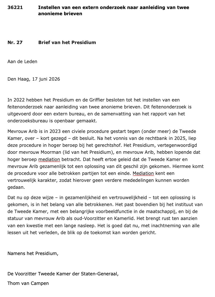 baspaternotte's tweet photo. Khadija Arib en de Tweede Kamer hebben een overeenkomst gesloten nadat Vera Bergkamp (D66) en topambtenaren karaktermoord op haar pleegden. De details blijven geheim. https://t.co/Que4uoKsNW