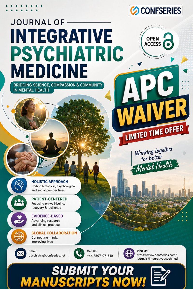 JacobP16932's tweet photo. 🚨 Researchers &amp; Mental Health Professionals!

Publish your latest findings in the Journal of Integrative Psychiatric Medicine.

✅ Open Access
✅ Global Visibility
✅ Rapid Scientific Impact

#Psychiatry #MentalHealth #OpenAccess #Research #AcademicTwitter #ScienceCommunication https://t.co/FE6FM2zJqX