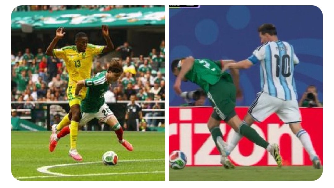 BadBoiEmi's tweet photo. Explain to me how South Africa got a Red card and Messi didn't even get any cards 🫡🫡 
Red card                                     Nice tackle https://t.co/aFifAoEf1H